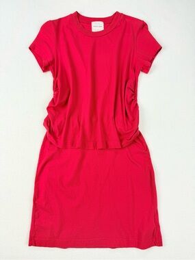 Silence + Noise Red T-shirt Mini Dress 100% Cotton Side Ruched Bodycon